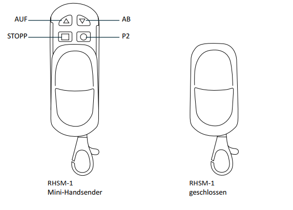 PREMIUM 1-Kanal MINI-Handsender zur Funkmotor-Steuerung - technische Zeichnung